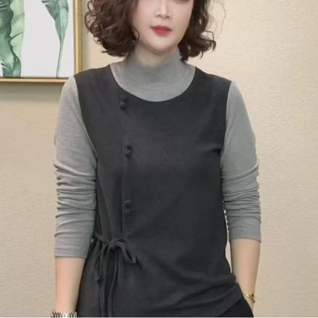 2025冬季新款时尚半高领拼色洋气百搭气质显瘦女士减龄打底衫上衣