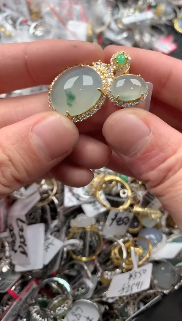 银S925镶嵌戒指翡翠7777----8