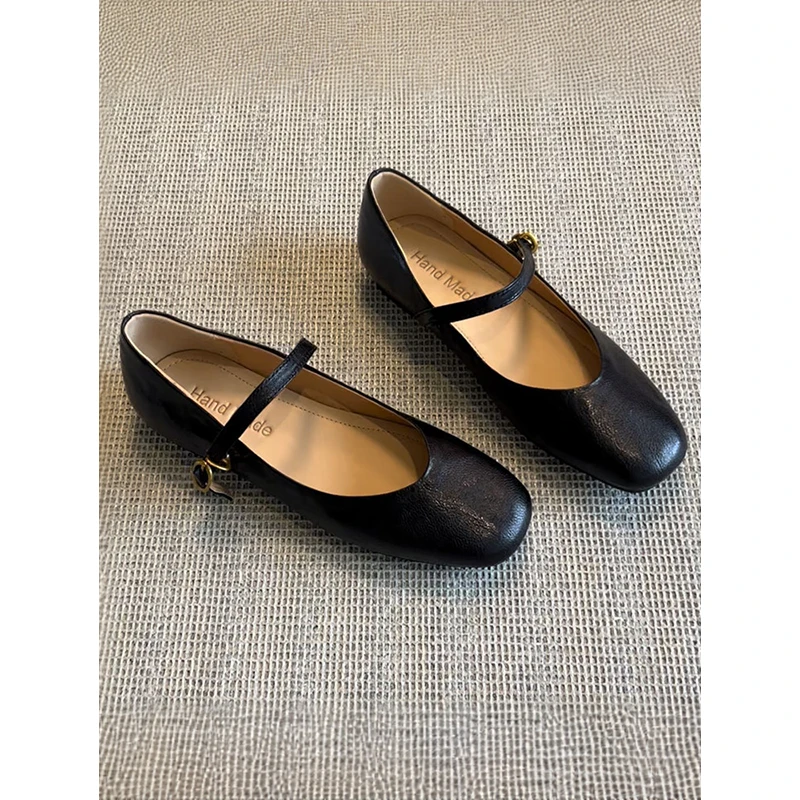 羊皮版~简约一字扣玛丽珍单鞋女软底小皮鞋芭蕾风平底鞋时尚法式