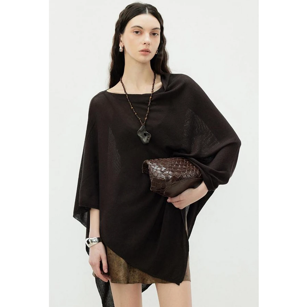 BLUEWEDIAN 轻奢斜肩正领两穿不规则斗篷披肩上衣BD2520825