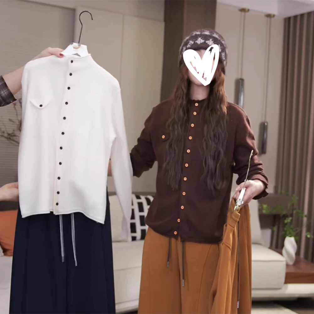 【时光织语】秋冬新款时尚百搭长袖排扣毛显瘦针织衫休闲C6582