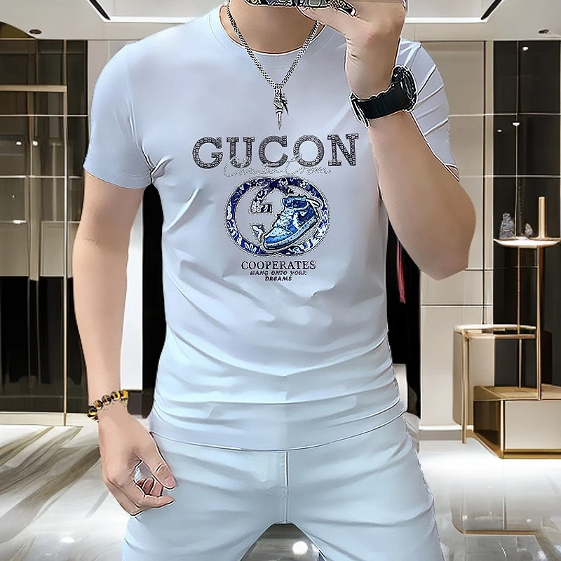 Vaesric Poseidon/瓦萨琪波塞冬时尚夏季男短袖t恤丝光棉修身百搭
