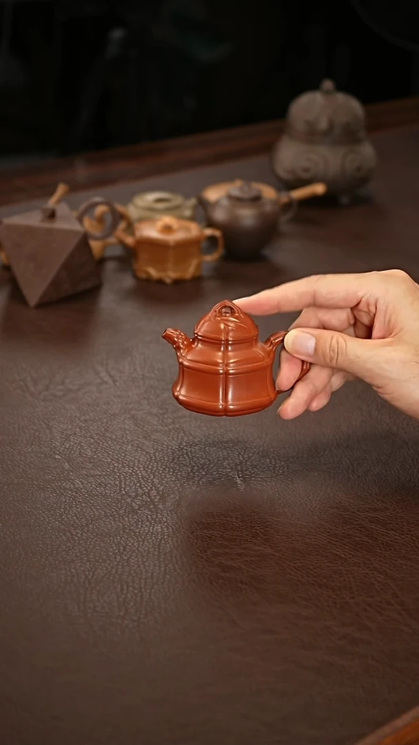 茶壶紫砂朱泥筋纹六方竹鼎