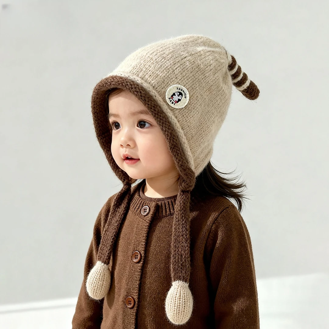 儿童帽子秋冬季保暖加厚针织护耳毛绒帽男孩女宝宝可爱防风毛线帽