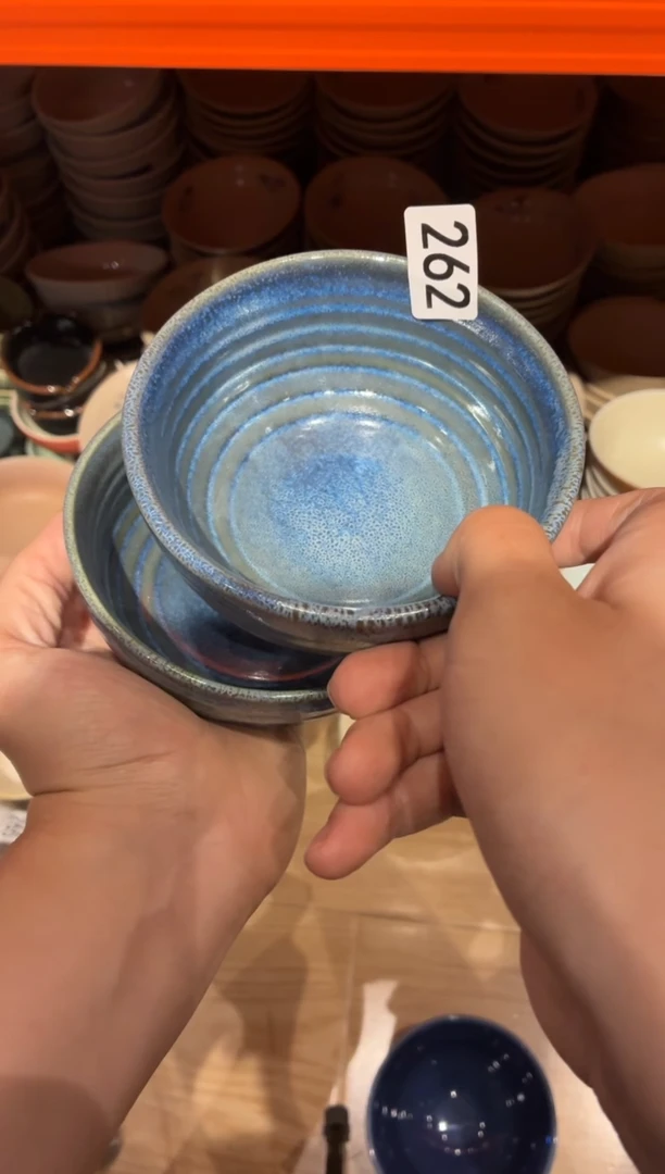 瓷片S***y262微瑕手工条纹米饭碗1个