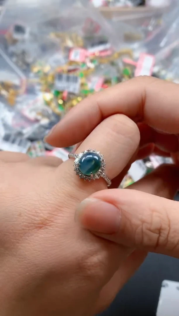 银S925镶嵌戒指翡翠天然A货缅甸翡翠