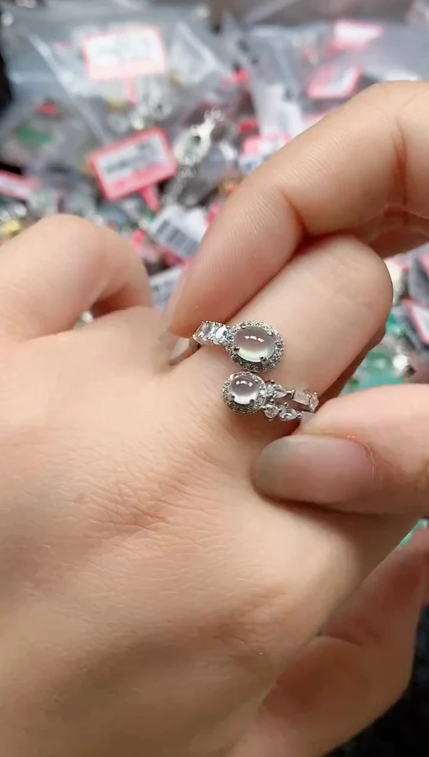 银S925镶嵌戒指翡翠天然A货缅甸翡翠