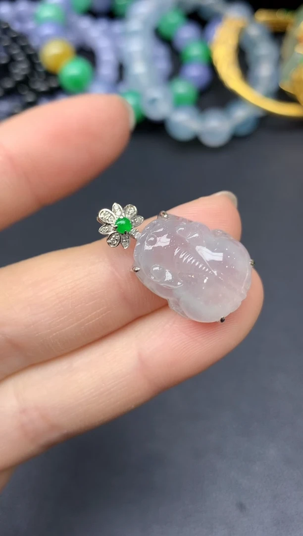 颈饰18K金镶嵌翡翠246-雪姐翡翠天天见