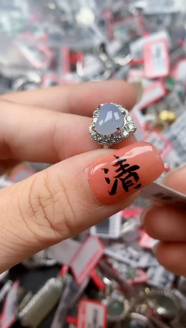 银S925镶嵌戒指翡翠天然A货缅甸翡翠