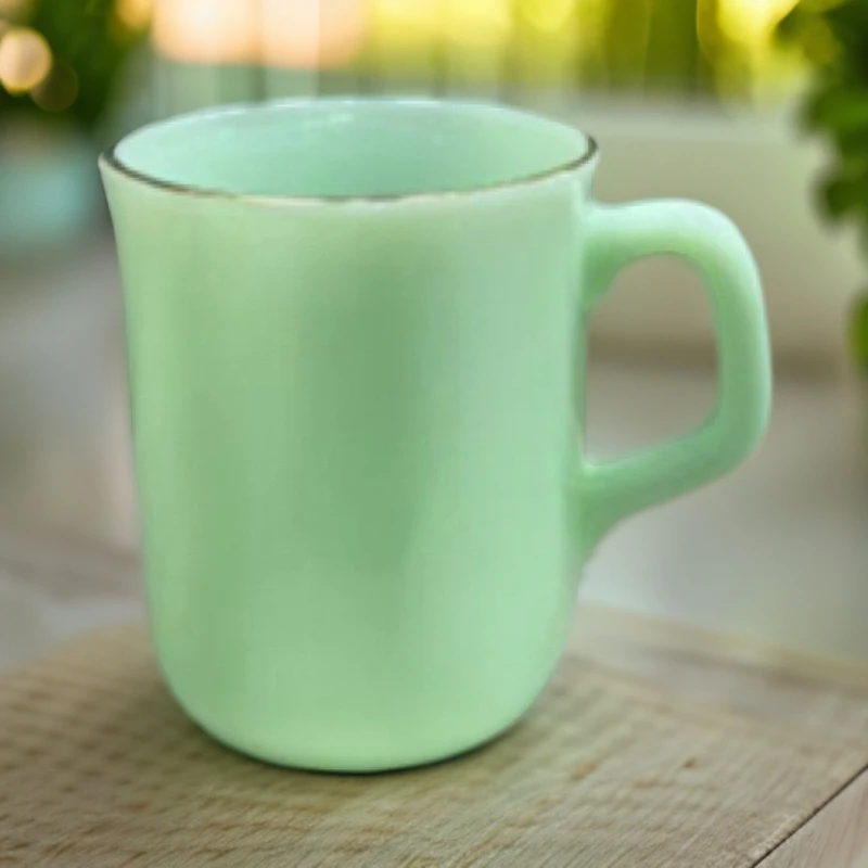 玉瓷创意金边对杯马克杯茶杯咖啡杯陶瓷杯水杯果绿手工绿色家用