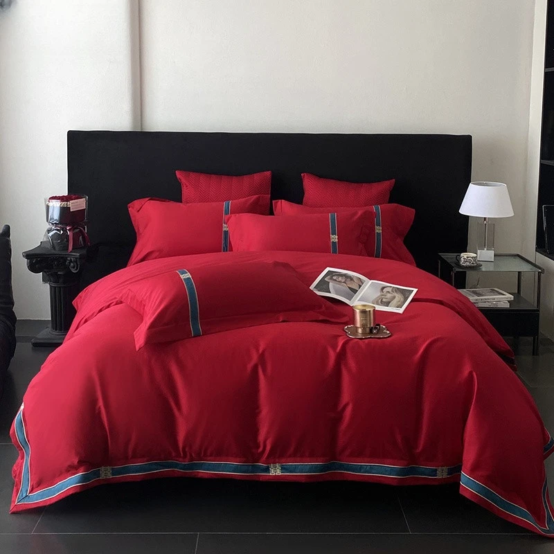 高级感新款亲肤婚庆夹棉红色床盖四件套结婚被套婚房搬新家床品