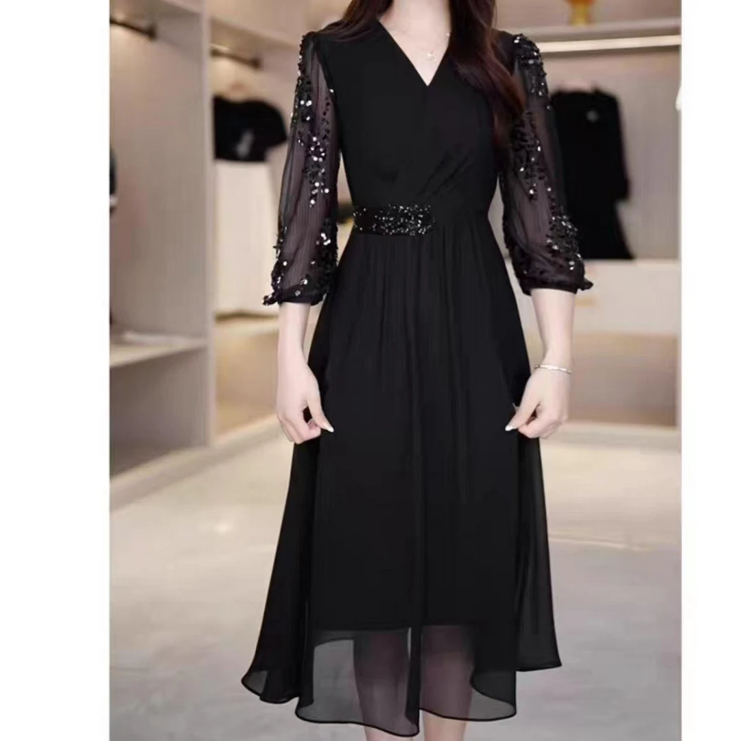 拼接洋气高腰修身春季连衣裙F2082（微瑕，介意勿拍，不退不换）