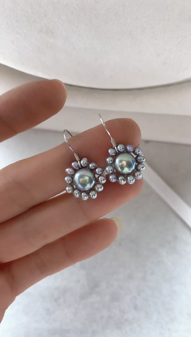 银S925镶嵌耳饰淡水珍珠多样性发其一