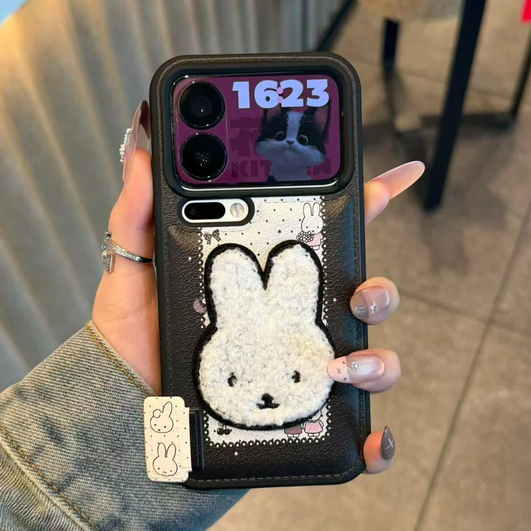 GGBond毛绒刺绣小兔适用苹果16/15气垫手机壳小米17vivo华为oppo