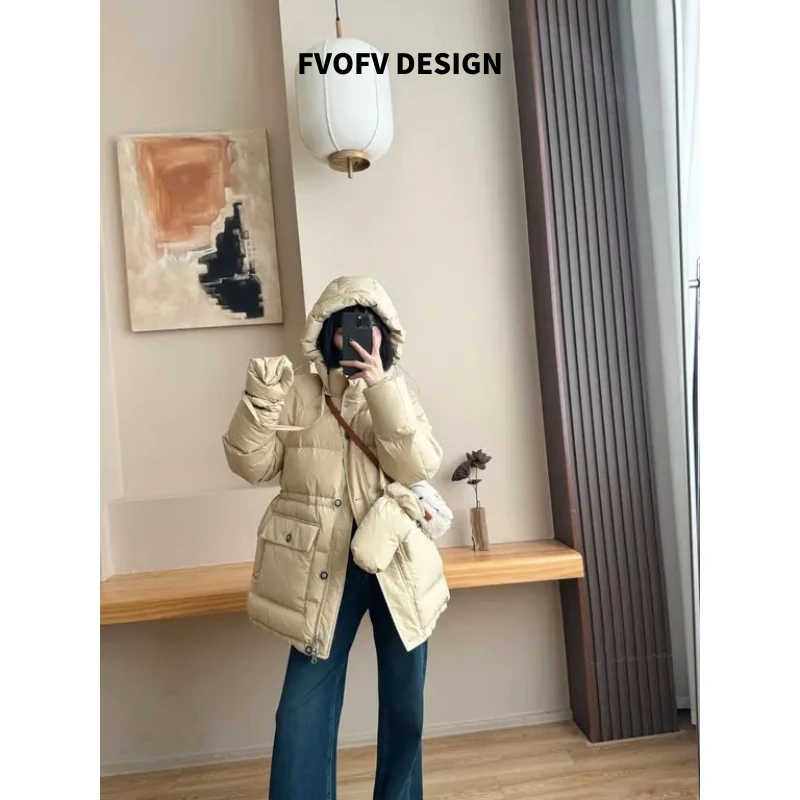 FVOFV【手套鹅】90白鹅绒锁温保暖一手长连帽实用手套羽绒服H2161