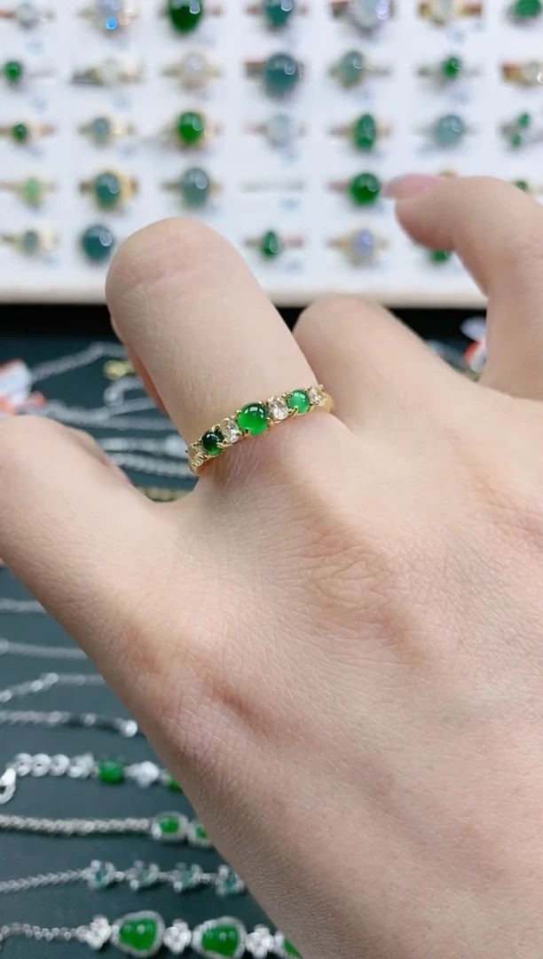 翡翠戒指银S925镶嵌天然翡翠