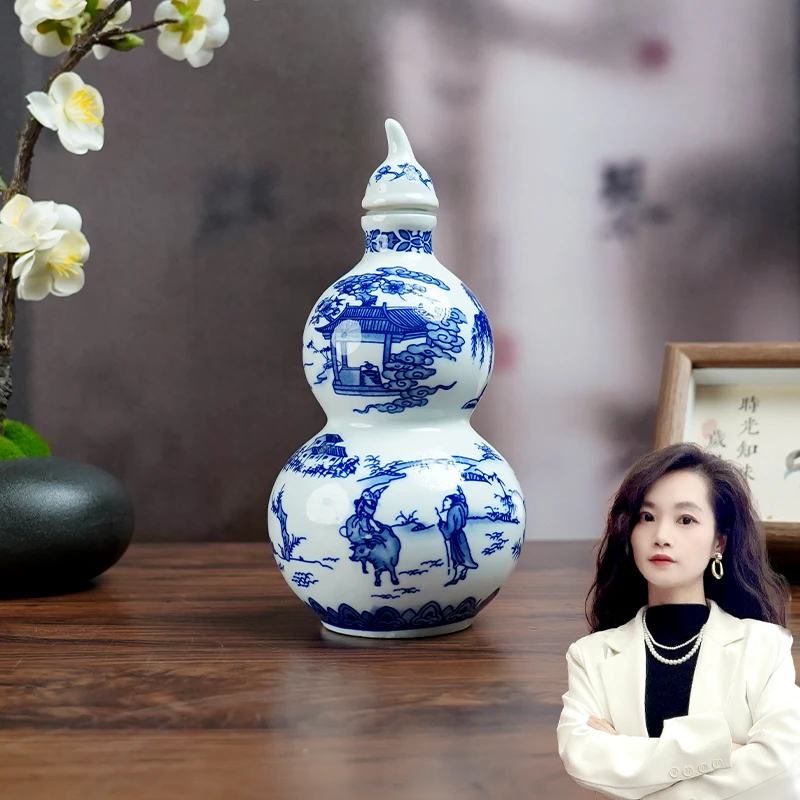 【百善瓷业】青花人物葫芦酒壶-1斤装GZ