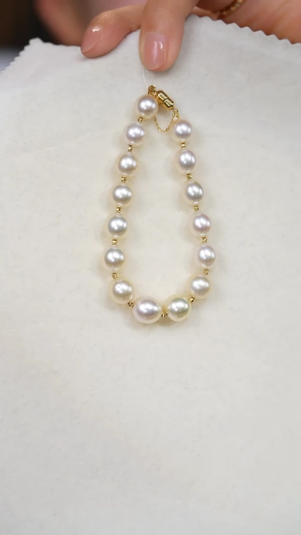 【闪购商品】海水珍珠手串18K金镶嵌干枯澳白8-10mm