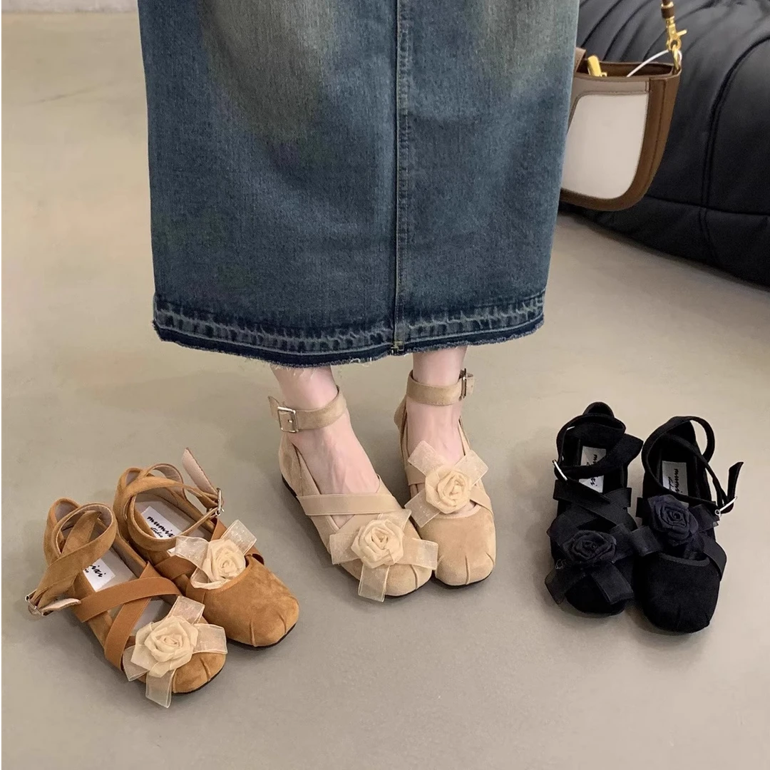 增高玛丽珍单鞋女春季2025脚腕绑带芭蕾舞鞋法式浅口复古平底鞋潮