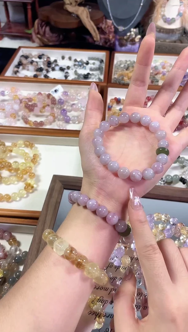 未镶嵌手串水晶卡10-11天然紫马粉和田玉平安扣手串多样发一