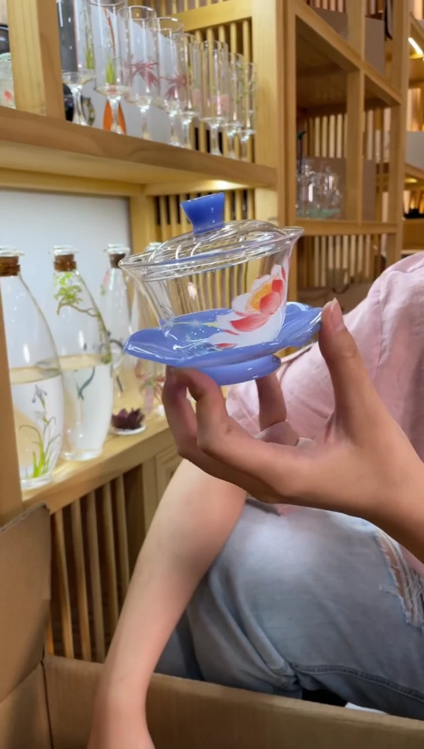 九河芙蕖盖碗蓝荷花