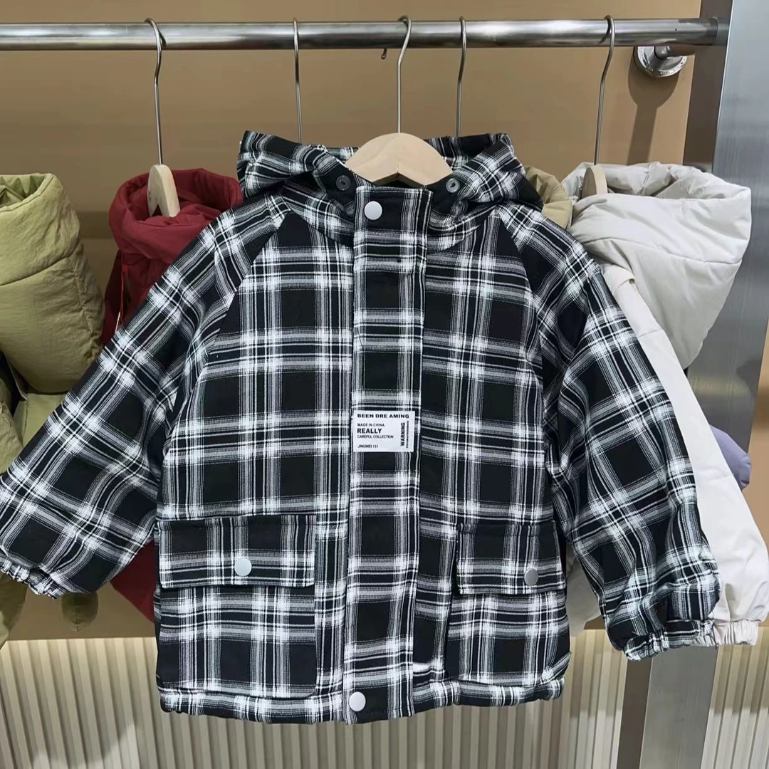 【全疆包邮】常规款格子连帽休闲风棉服童装女童男童加绒