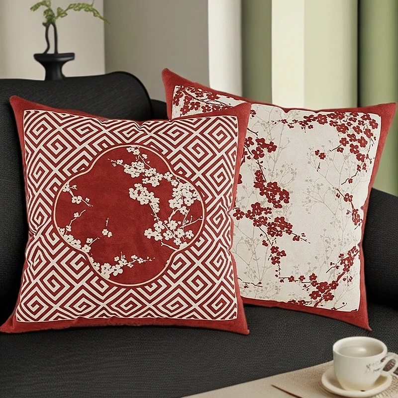新年梅花喜庆抱枕 短绒高级感家用靠枕45cm