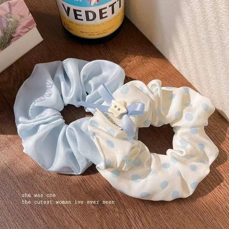 网红爆款洋气蓝色韩风大肠圈慵懒感加粗女扎低马尾波点简约头绳