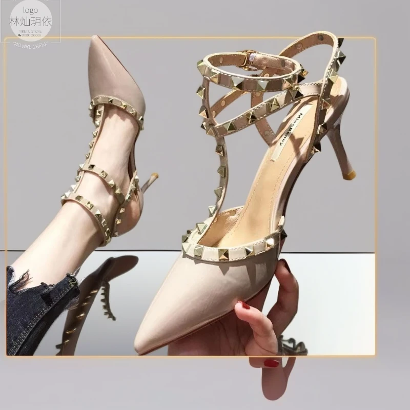 凉鞋女款2025新款爆款大码时尚铆钉半拖鞋细跟夏天穿裙子专用鞋子