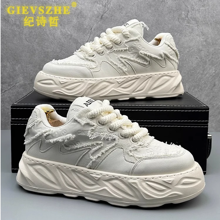 纪诗哲男鞋2025夏季新款厚底小白鞋百搭透气小众增高板鞋潮男鞋子