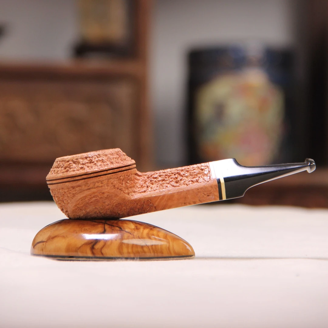 [盘核桃]自由式石楠木4号牛头直斗手工原木色栾刻3mm烟道硫化嘴