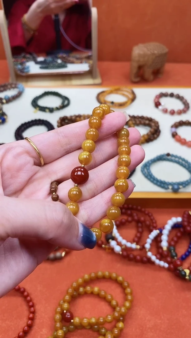 未镶嵌蜜蜡手链单圈蜜蜡南红玛瑙手串