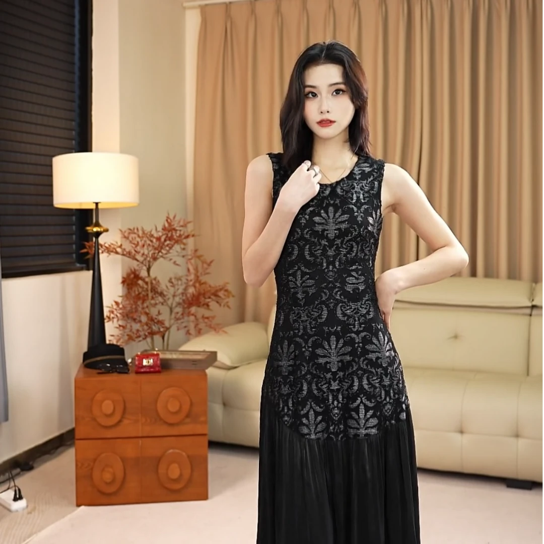 黑天鹅复古新中式温柔气质显瘦修身少女连衣裙AN8333