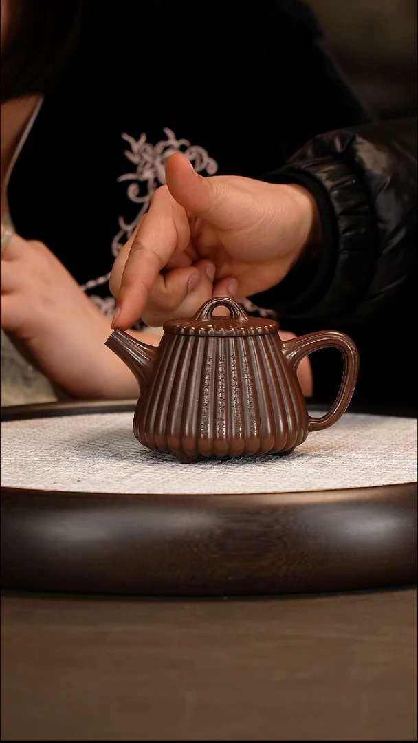 茶壶紫砂【邵忠源】紫檀紫泥 筋纹高石瓢 220cc