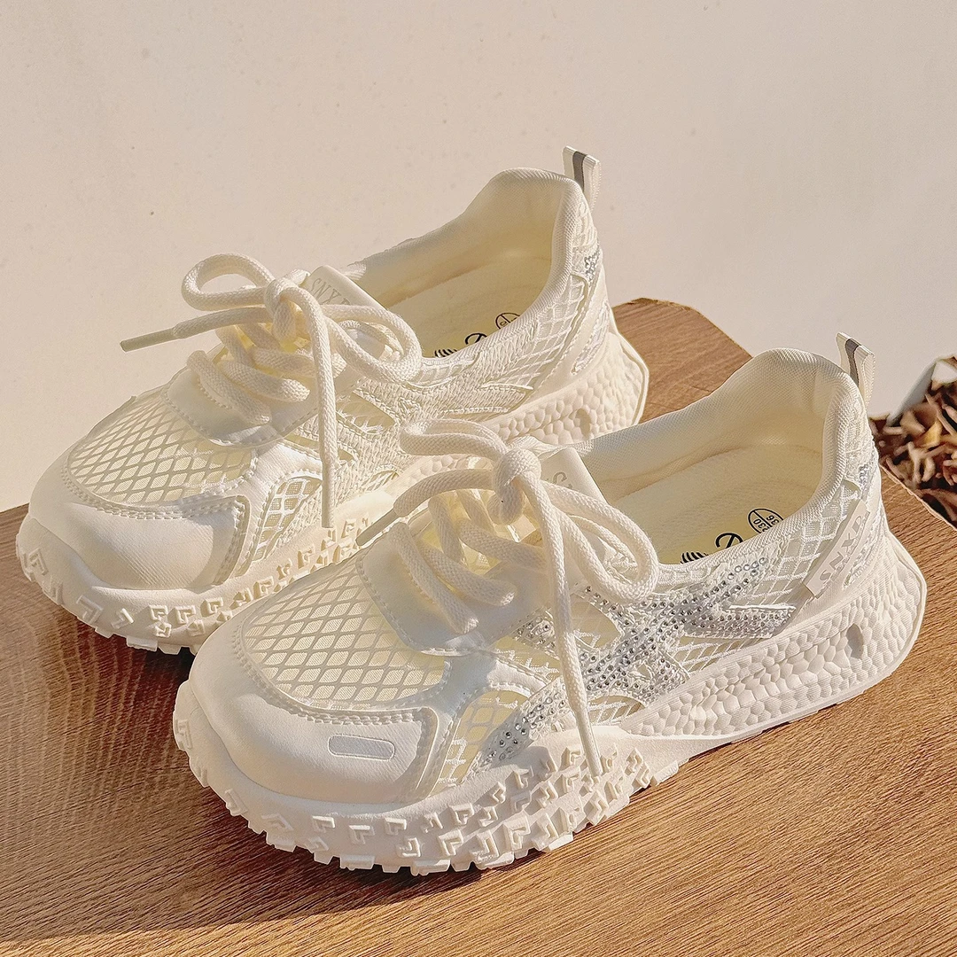 Moleubak女款2025新款夏季透气网面厚底德训鞋薄款软底休闲鞋