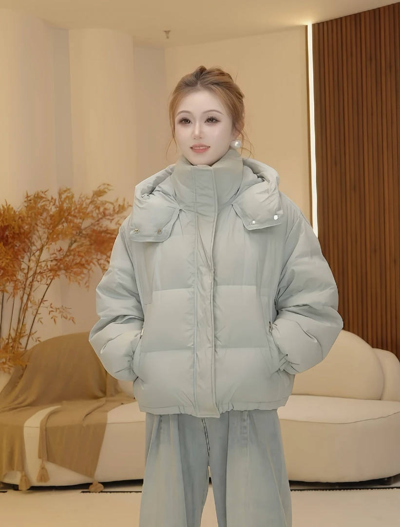 H59冬季新款羽绒服女款常规款连帽纯色网红短款时尚休闲百搭宽松