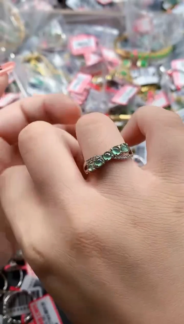 银S925镶嵌戒指翡翠天然A货缅甸翡翠
