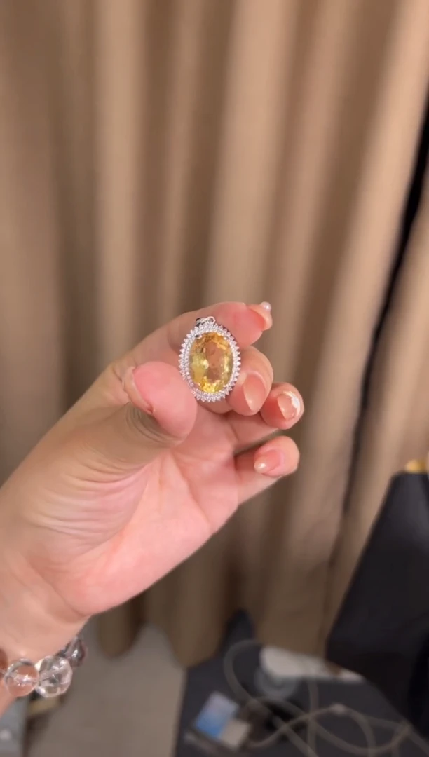 吊坠(不含链)银S925镶嵌黄晶巴西黄水晶吊坠