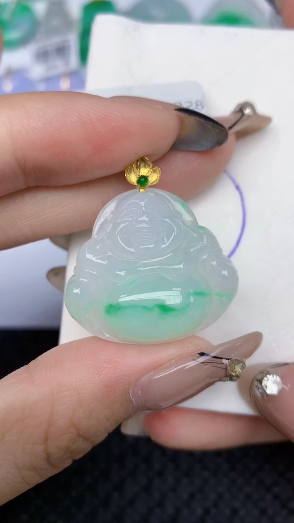 颈饰18K金镶嵌翡翠天然缅甸翡翠a货百元以上9元证书费自理