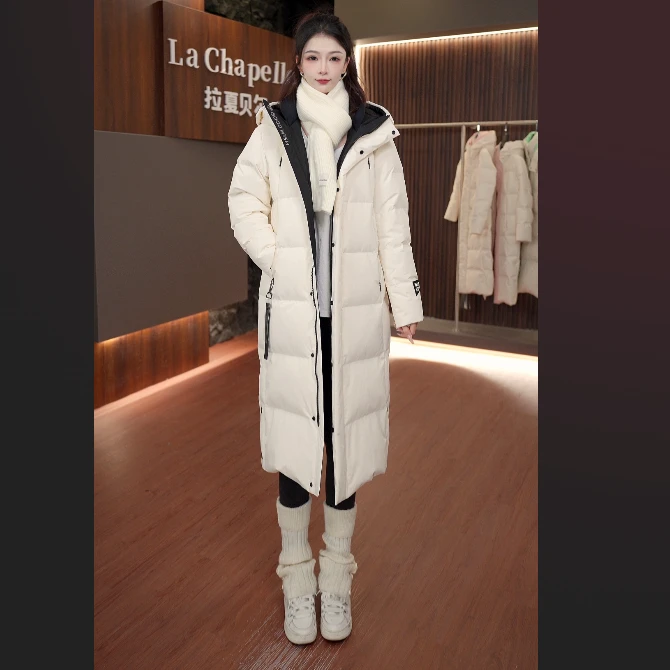 拉夏贝尔官方娜扎同款 25年新款冬季连帽修身保暖长款秋冬羽绒服