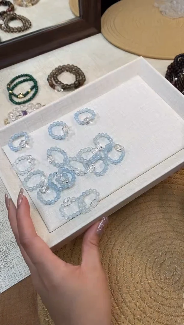 合金手链水晶《海洋之心》海蓝宝白水晶设计款戒指4-5mm多样性发一