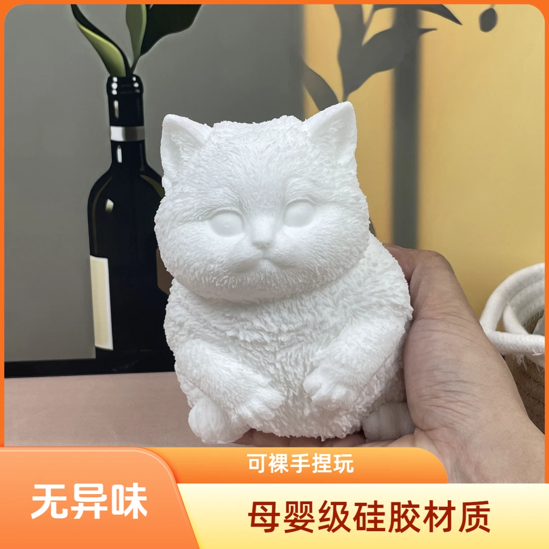硅胶白胚猫公仔卧室老虎硅胶捏捏猫网红可爱创意配齐材料自己画