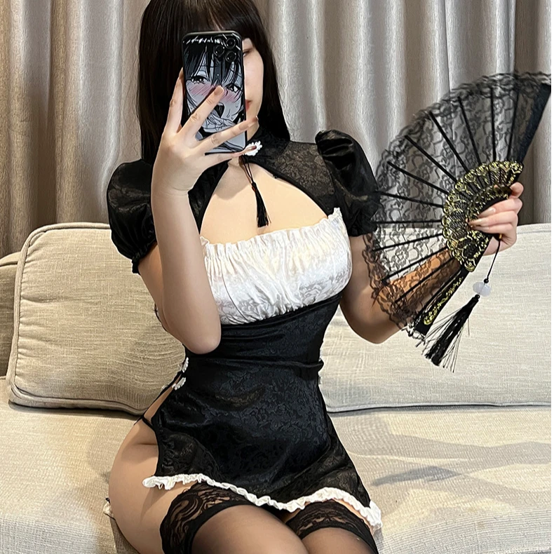 旗袍睡裙黑色小众修身露背纯欲风设计感蕾丝显瘦气质性感夏季复古