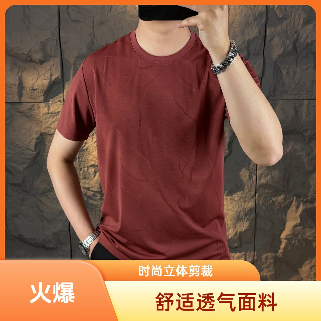 2025男士夏季新款时尚百搭透气潮流圆领冰丝短袖T恤2508