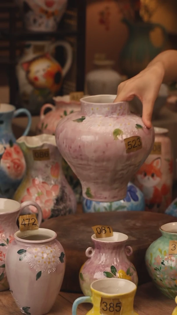 陶瓷523景德镇设计师手作花器摆件侘寂风