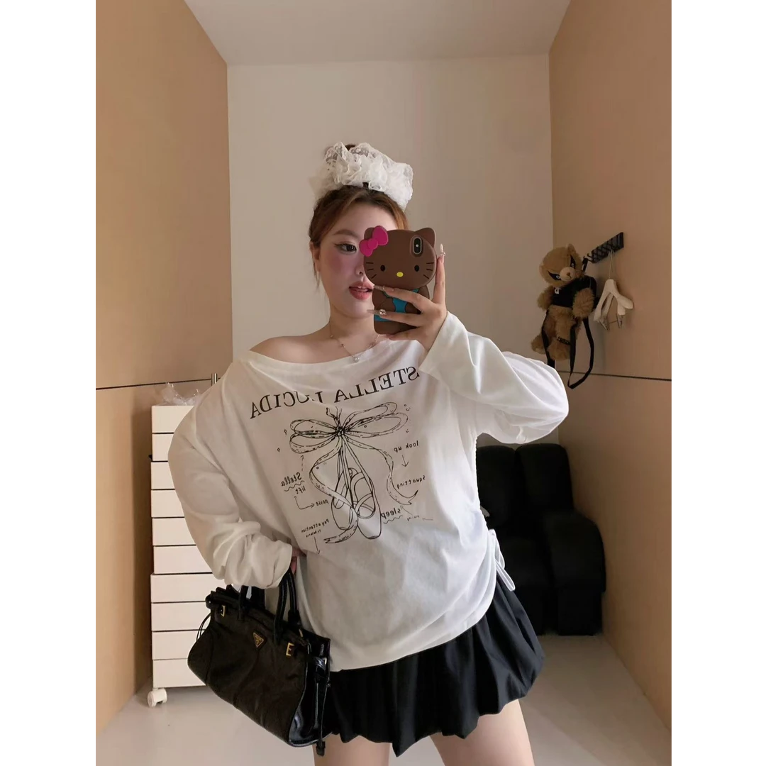 慧芝huizhi 21273明亮星星长袖 定制款 斜肩长袖微胖大码女装上衣