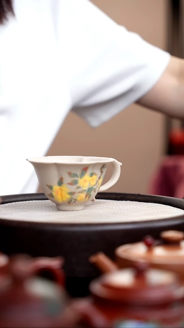 茶壶紫砂白玉段桂花手把杯