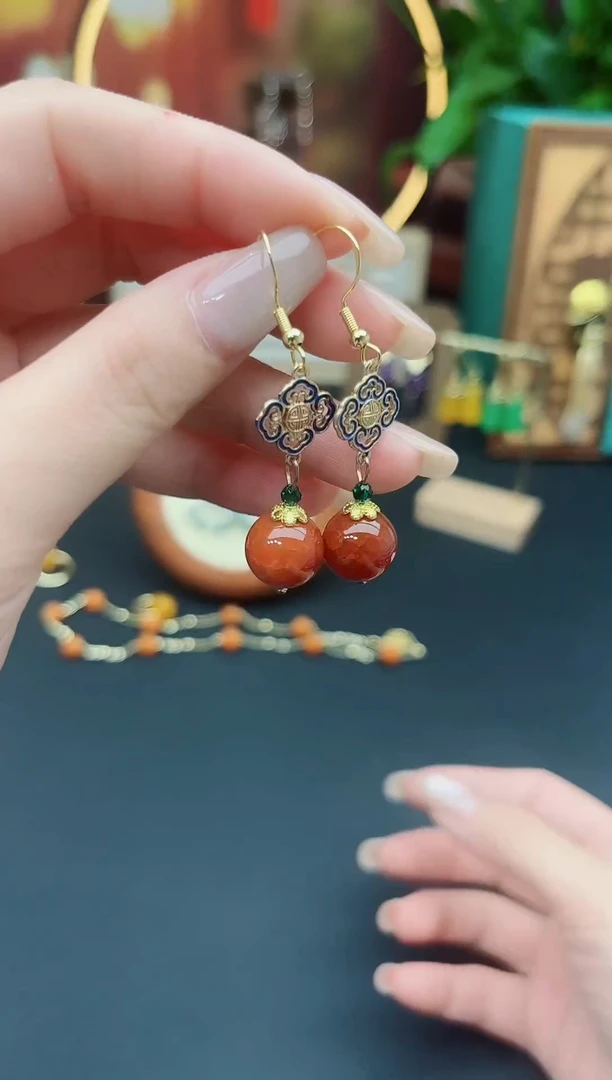 玛瑙/玉髓耳饰银S925镶嵌223