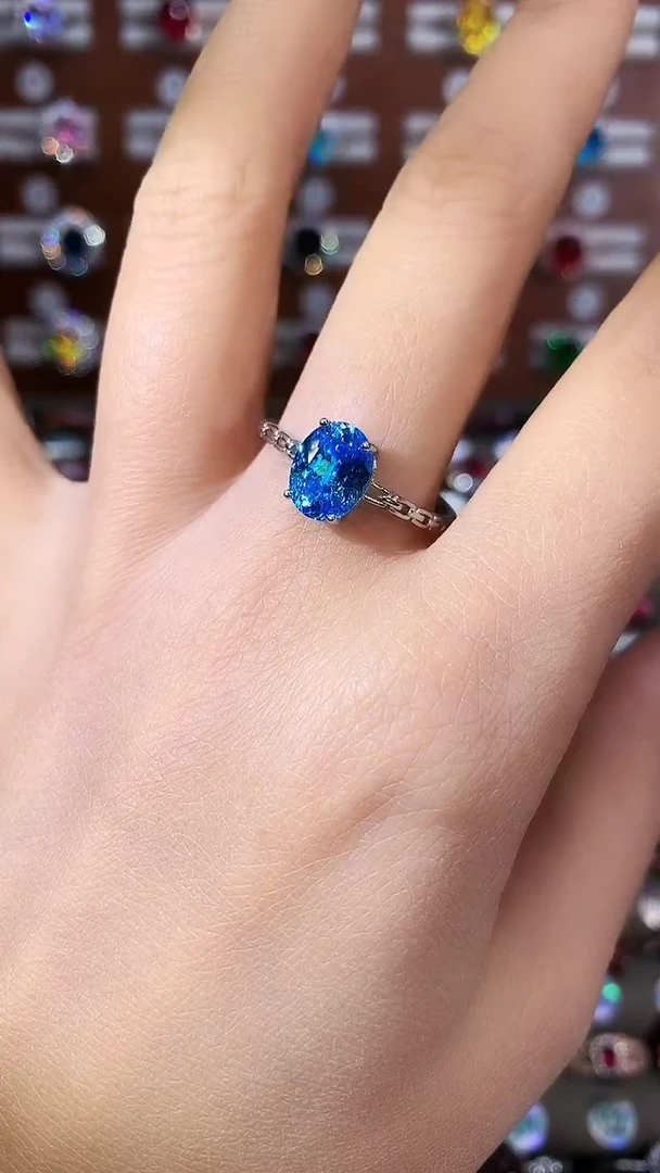 银S925镶嵌戒圈海蓝宝石79银