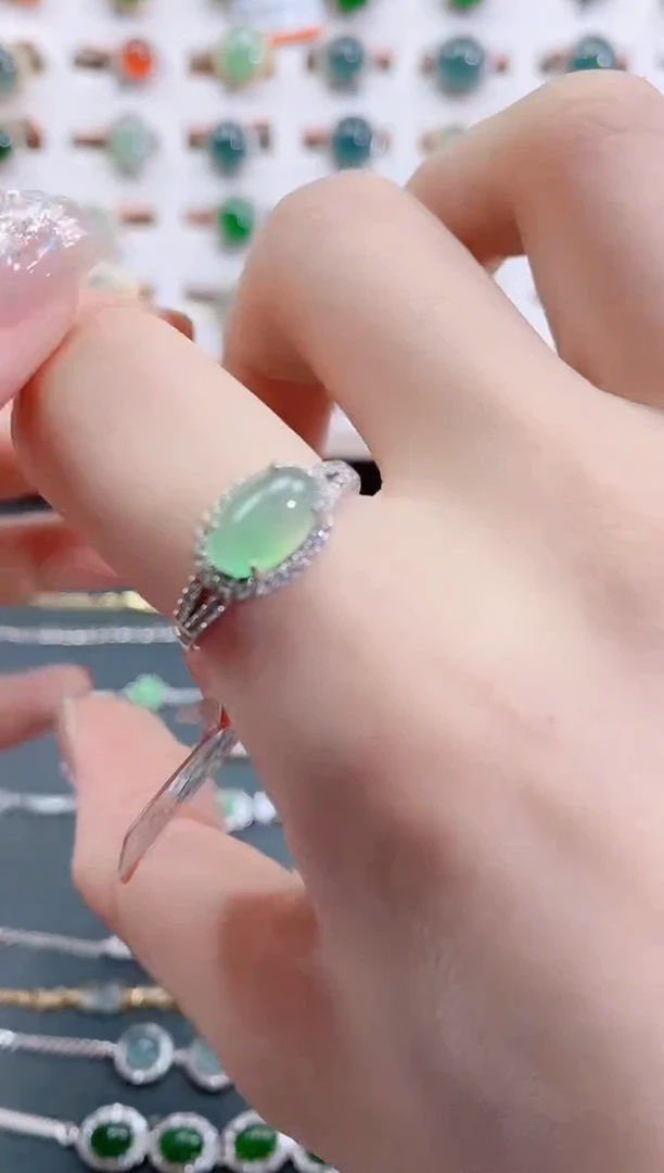 银S925镶嵌戒指翡翠天然翡翠